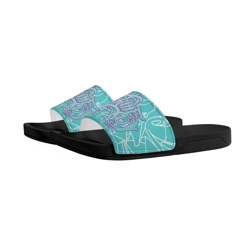 9TZ Slipkonz | Slides feat Turquoise Mix Script | Hip - Hop Streetwear Slides - Stykonz Graffiti Streetwear